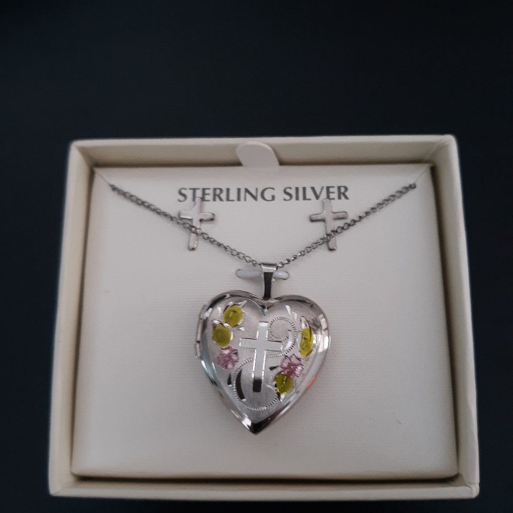 Sterling Silver cross necklace earring set